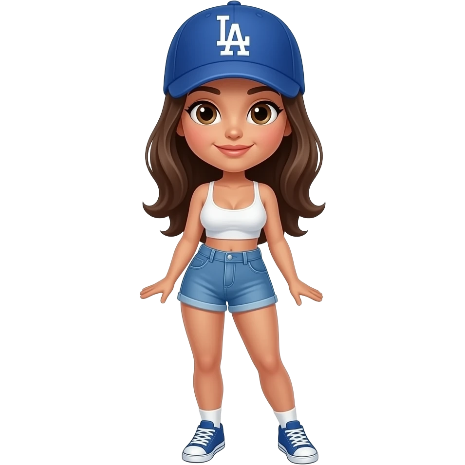 Big boobs “LA hat” brunette  girl with legs emoji
