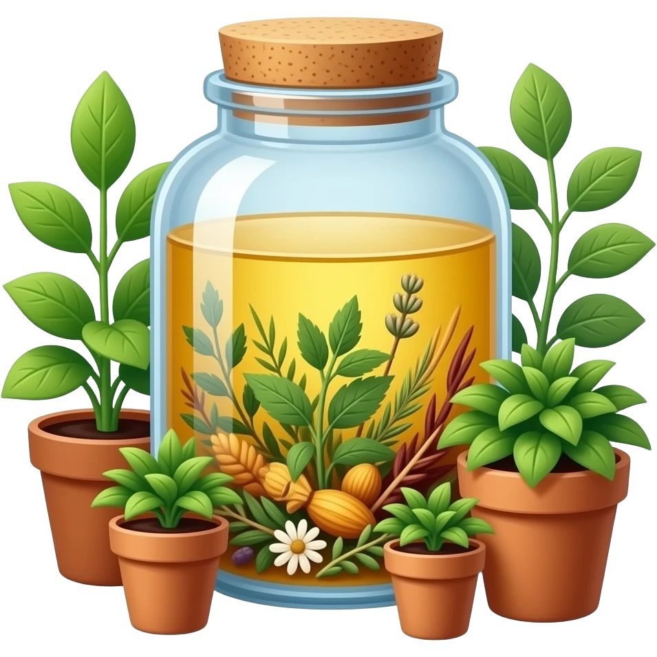 herbal medicine with no plants inside the jar but plants outside the jar emoji