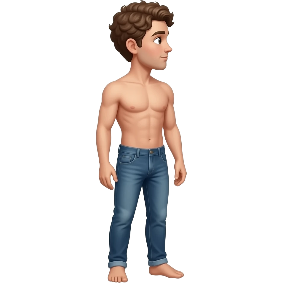 Head to toe white shirtless man with brown curly hair facing to the right emoji