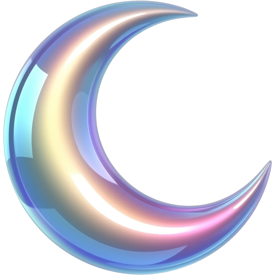 Create high-quality glossy emojis with a vibrant modern style.Make the emojis look premium, shiny, and eye-catching with bright highlights, smooth gradients, soft reflections, and glowing details. crescent moon  emoji emoji