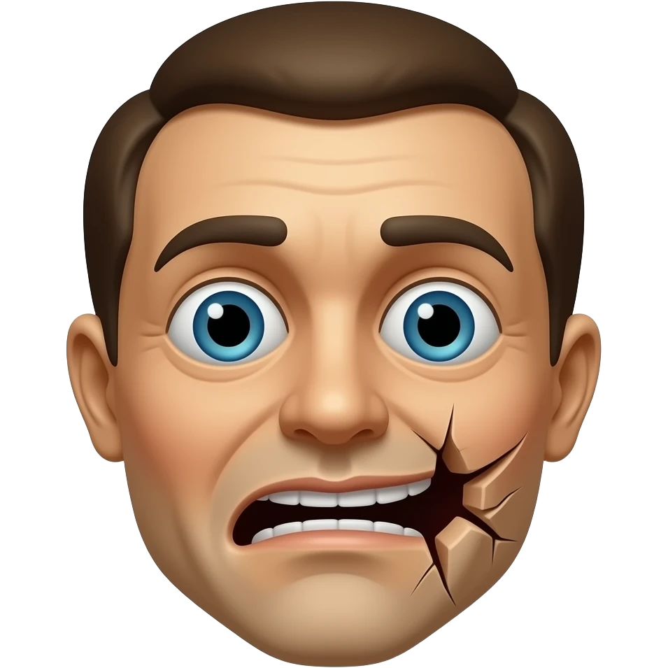 кукольная марионетка с отвисшей челюстью и разломом вокруг рта emoji