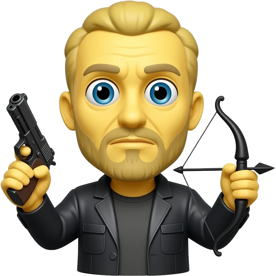 A Murderer with a black bow and a gun with a bow in the hand yellow person emoji
