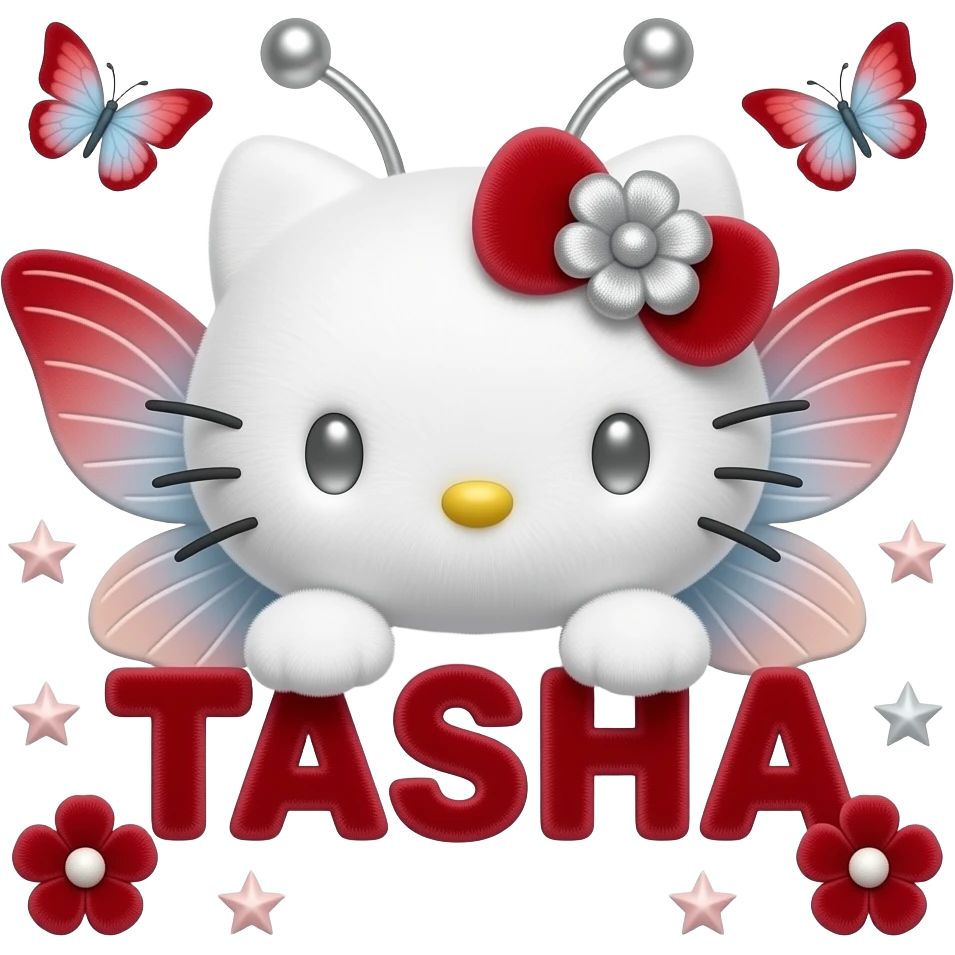White velvety fur 3D hello kitty head, silver eyes, red silver white 3D ...