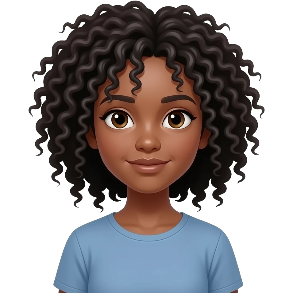 Graduating black girl with curly hair, neutral pose emoji