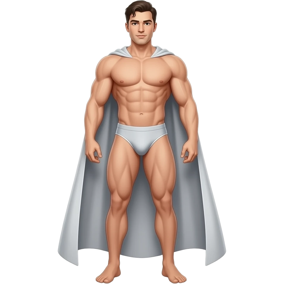 full body male superhero clothless figure with muscular build in thin, narrow underwear with bulge emoji