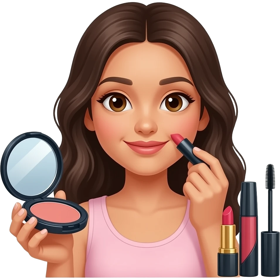 A latina girl doing her makeup with a rhode travel set emoji