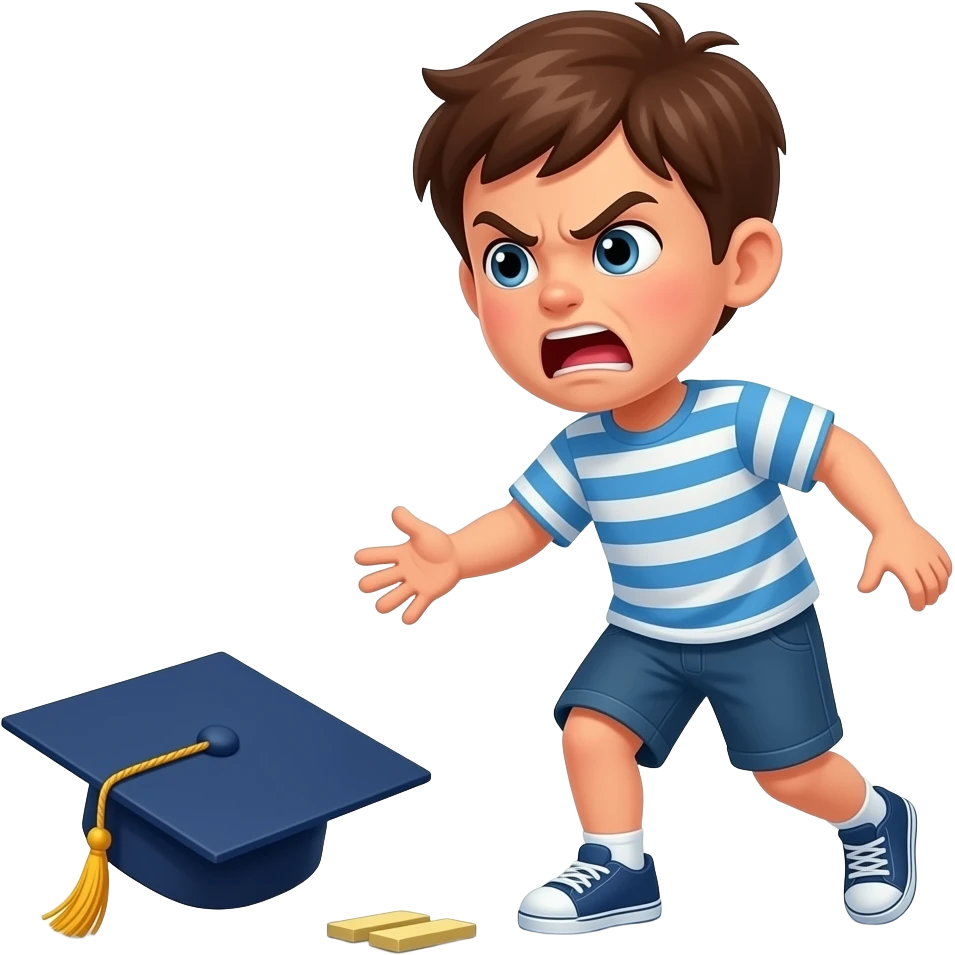 Enfant garçon lance sa casquette par terre, fâché, en criant. Comportement inadéquat emoji
