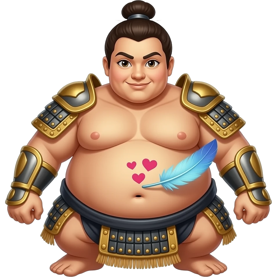 A female sumo warrior,she is stuffed silly after all you can eat buffet,her huge belly hangs out,her bellybutton gets tickled by a magical feather and paints hearts on her fat stomach. emoji