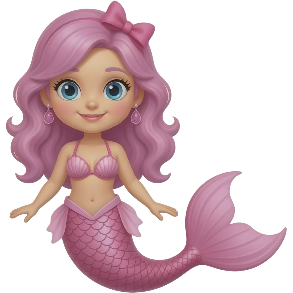 a pink mermaid with a bow on the head a pink seashell bikini and a pink mermaid tail emoji