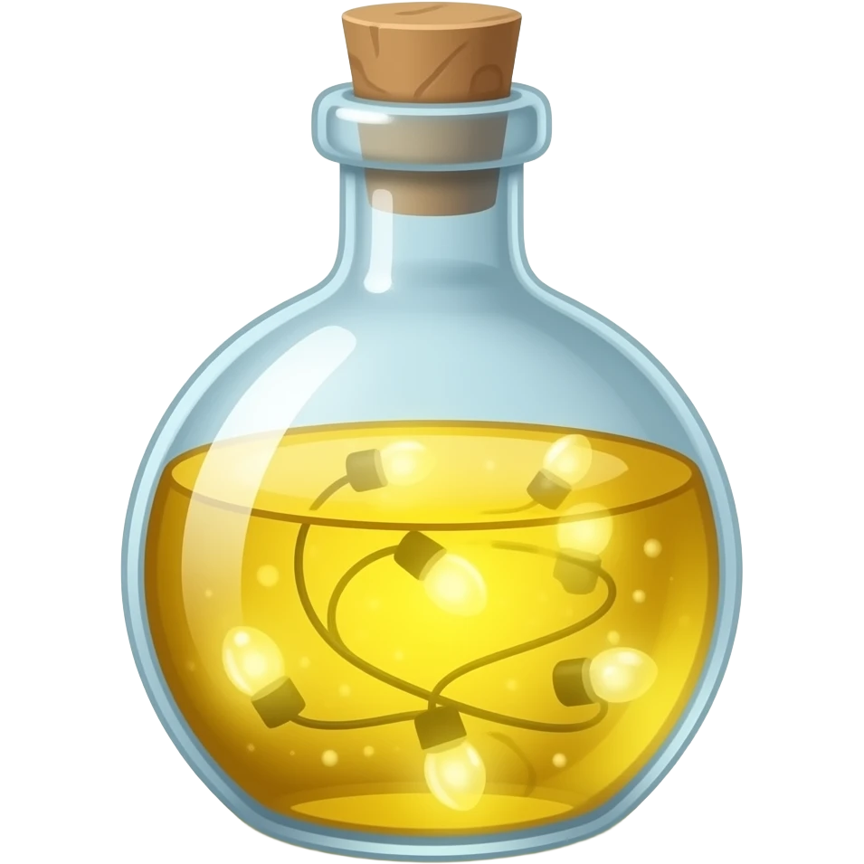 Yellow Fairy Light potion, old oil bottle. shimmering light inside emoji