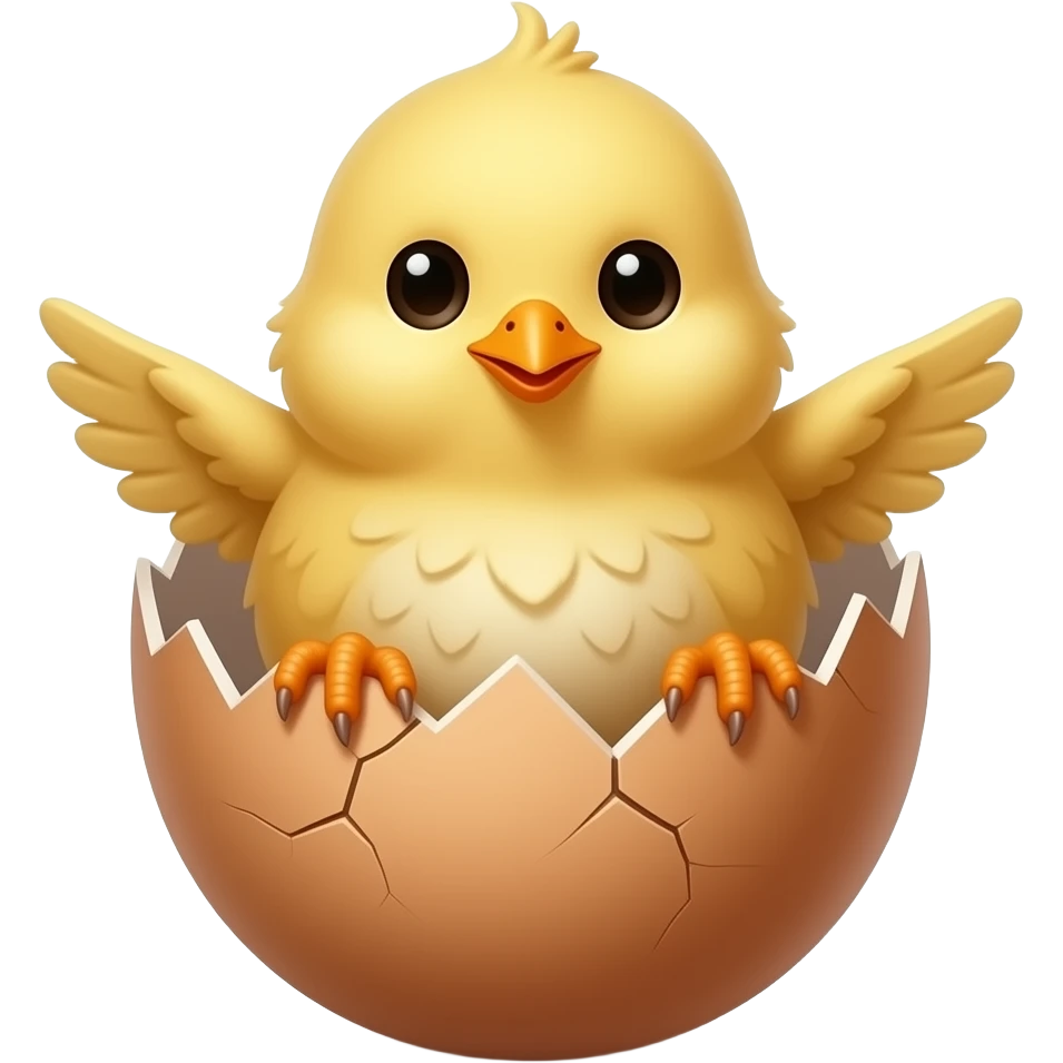 The chick sits in the shell of a broken egg, holding on with its wings and legs. minimalistic emoji