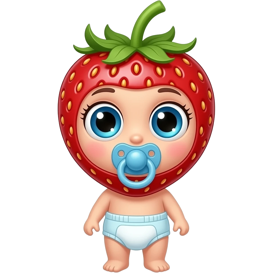 Bright eyed full body strawberry with diaper and pacifier and green ...