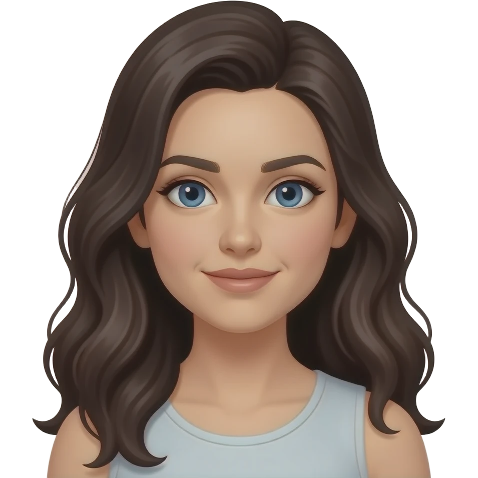 Szatynka długie lekko falowane włosy niebieskie oczy jasna karnacja emoji
