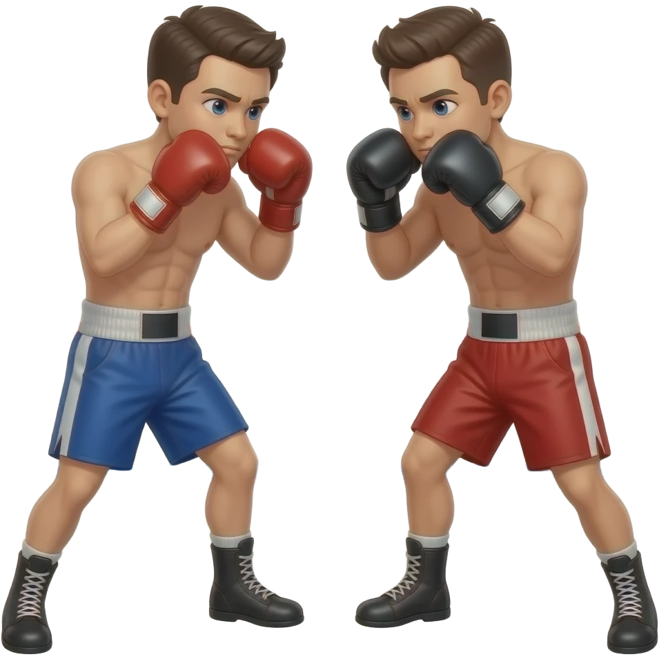 Two fighters fight with gloves and their hands are on their faces  but not wear tshirt like this look like profffesional boxing emoji