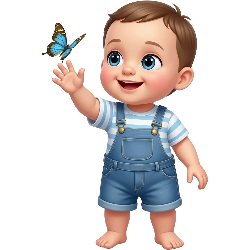 blue and gold small Butterfly with realistic baby reaching for it emoji