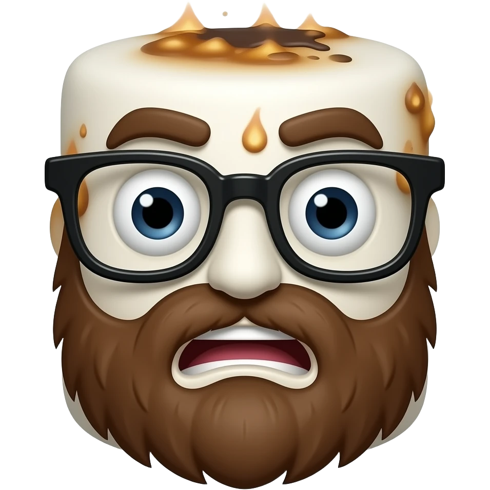 burnt panicked marshmallow with brown beard and glasses emoji