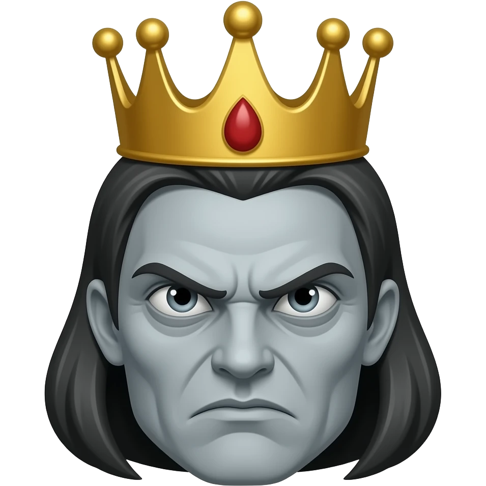 Make it look like an evil angry queen, she gotta look ugly, she gotta look like the evil queen from Disney without a crown, make it only a head and 2D and the skin gotta be gray emoji