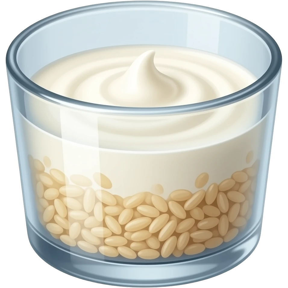 a mix of milk and rice in glass container emoji
