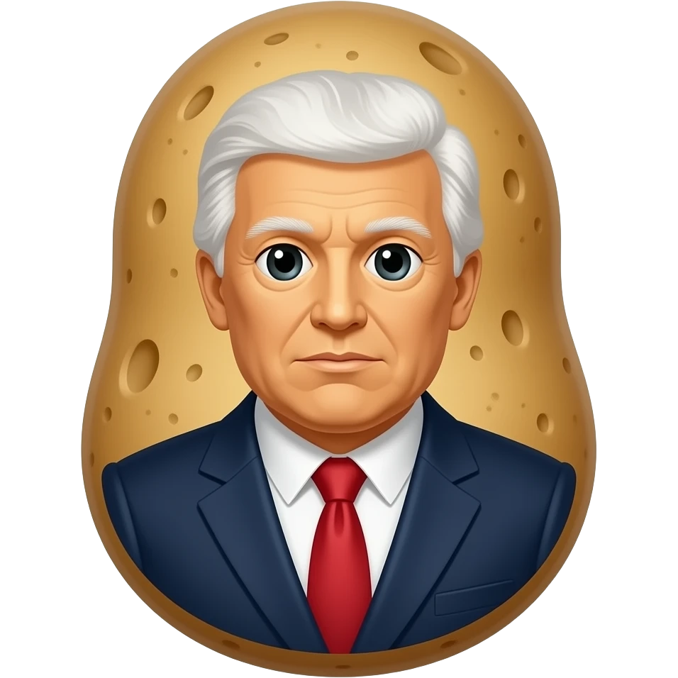 A light brown $1 with a half potato as president picture. emoji