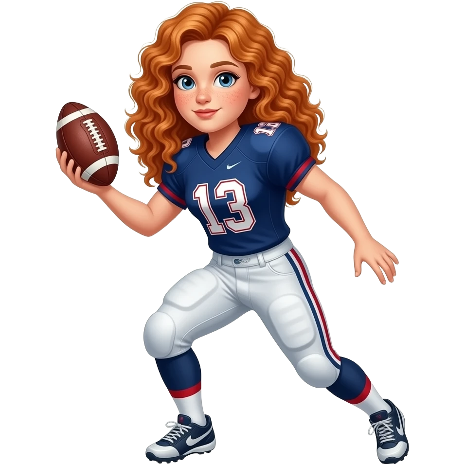 Fille rousse bouclés tâches de rousseur football américain emoji