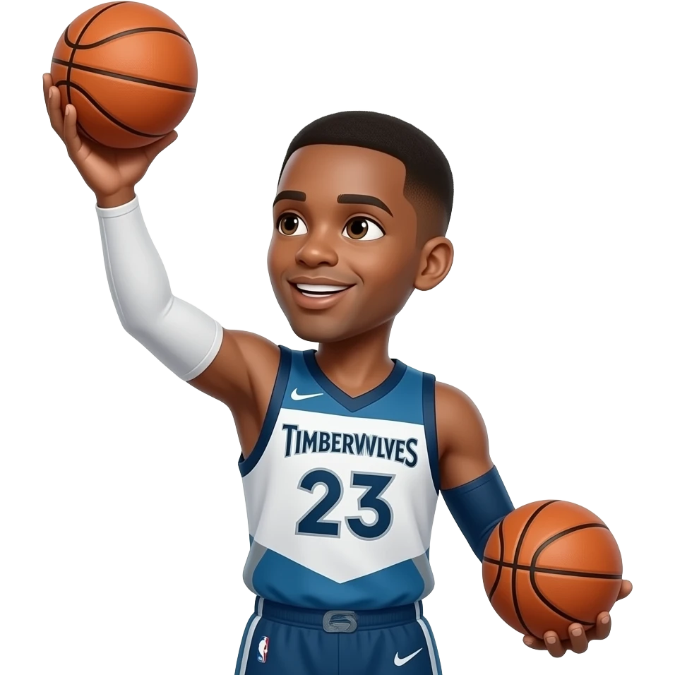 Proffesional 3 point shot form in a Timberwolves jersey, make the ball smaller emoji