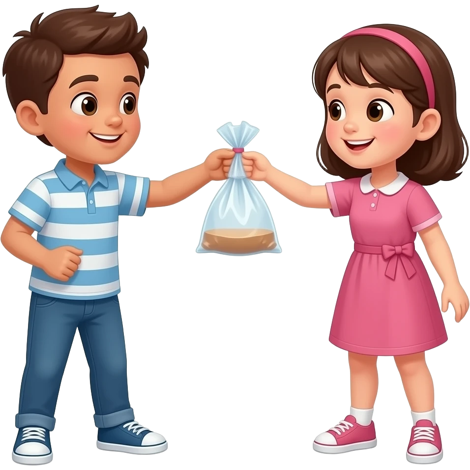 2 kids throwing a small a plastic bag towards each other emoji