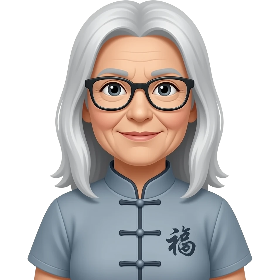 Taichi tshirt old women glasses medium long light gray hair emoji
