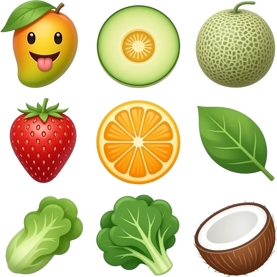 😋🥭🍈🍓🍊🥬🥥 yummy emoji