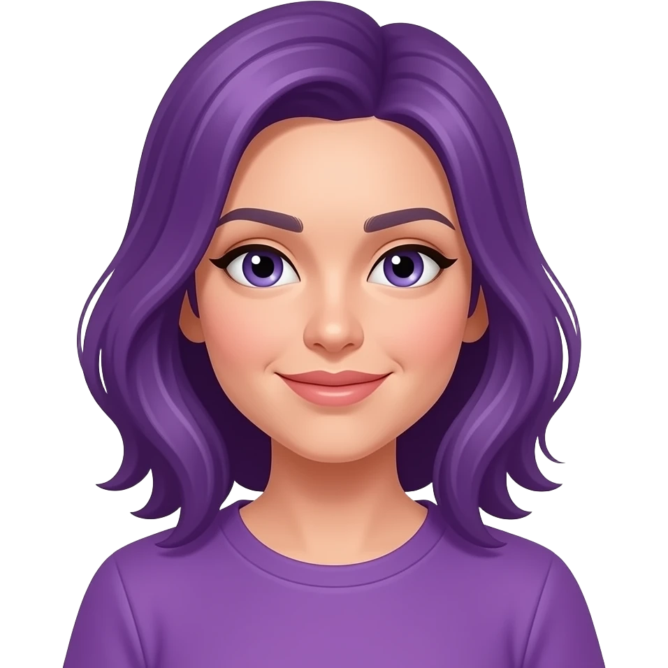 Una mujer con el pelo morado y vestida de morado emoji