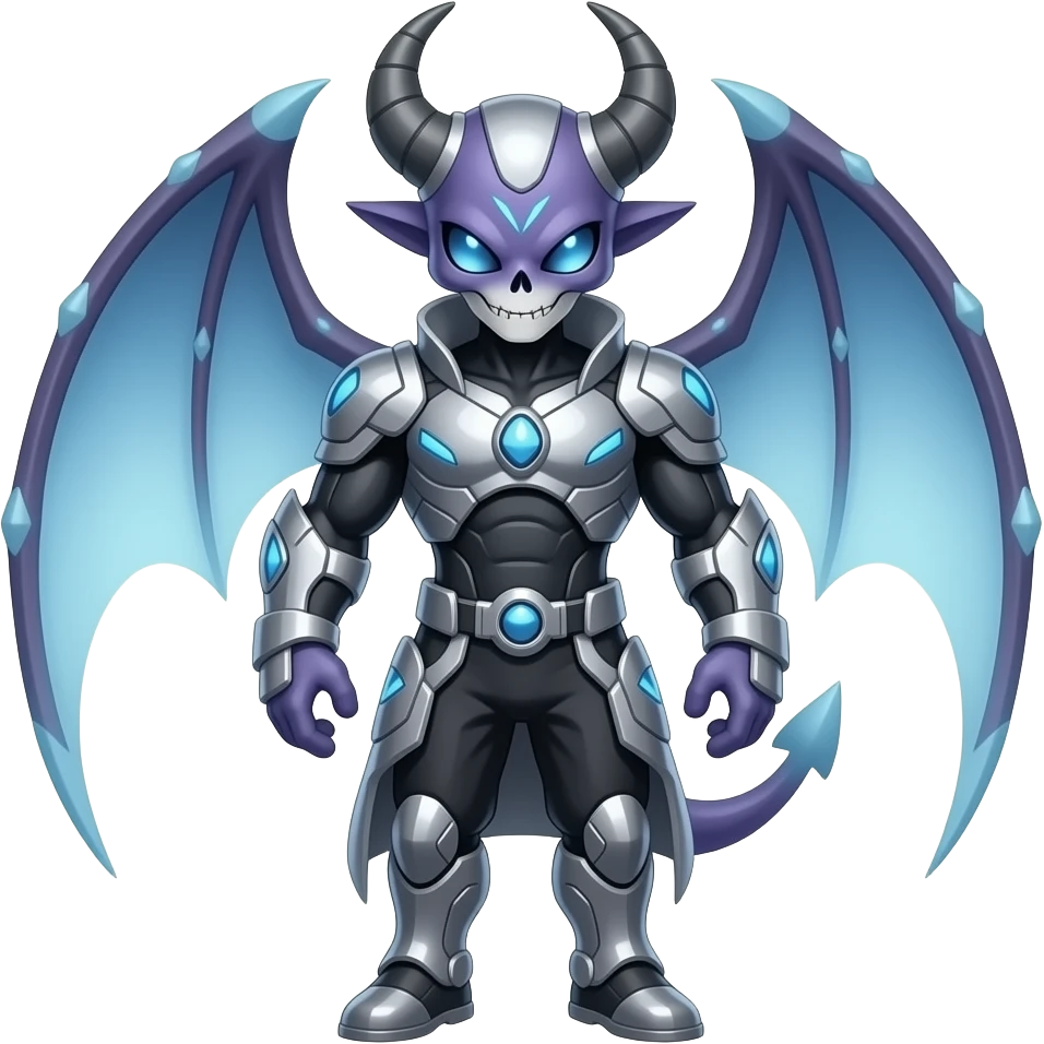 Shiny Horned Futuristic Badass Demonic Spectral Dusky Spooky Skull-faced Cool Hot Stylish Handsome Alien-Salandit-Darkrai-Genesect-Fakémon-fusion (full body) emoji