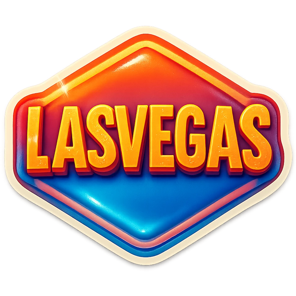 a stylized Las Vegas sign with the words LASVEGAS, colorful and retro emoji