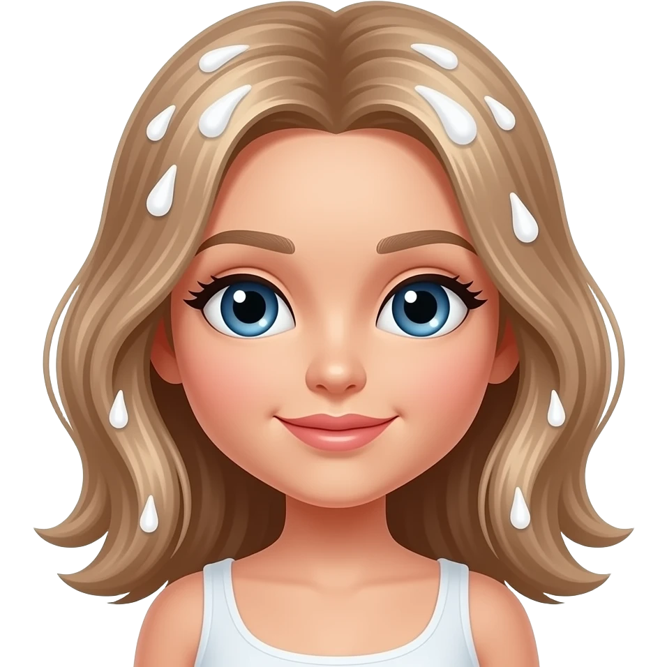 Boneca hidratando o cabelo com creme emoji