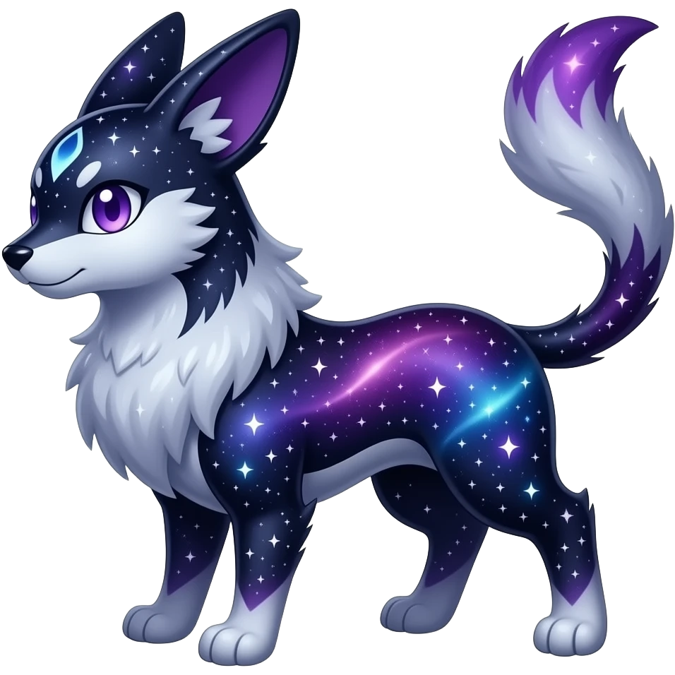 Sparkly starry glossy shiny stardust Nebulae purple-blue-black-gradients Zorua-Espeon-Sylveon-animal-hybrid-creature emoji