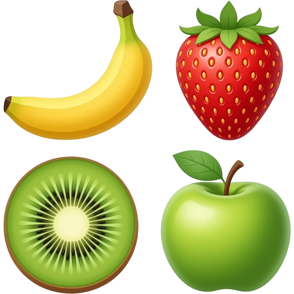 34 fruits not banana, strawberry,kiwi,apple emoji