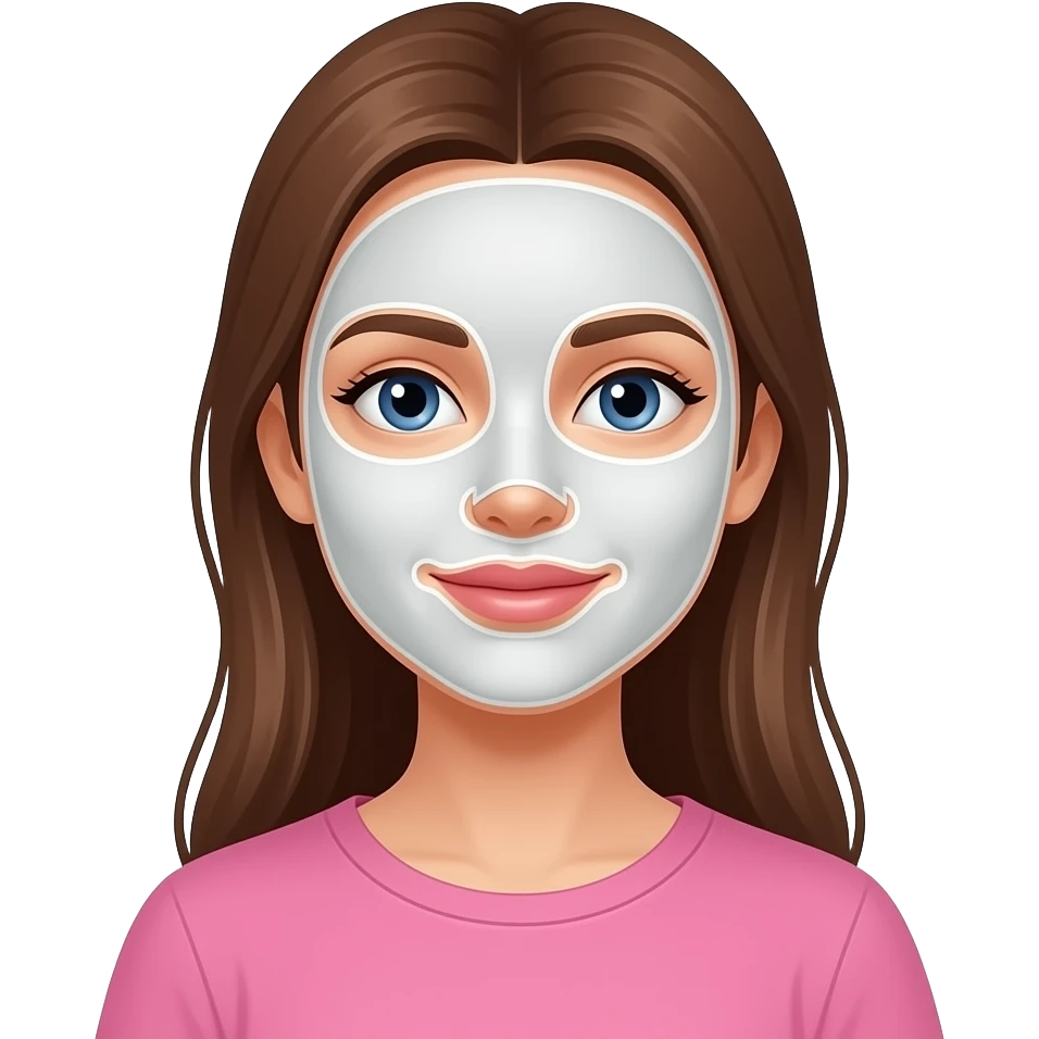 White girl with bronze hair wearing a facial care mask while wearing pink shirt emoji