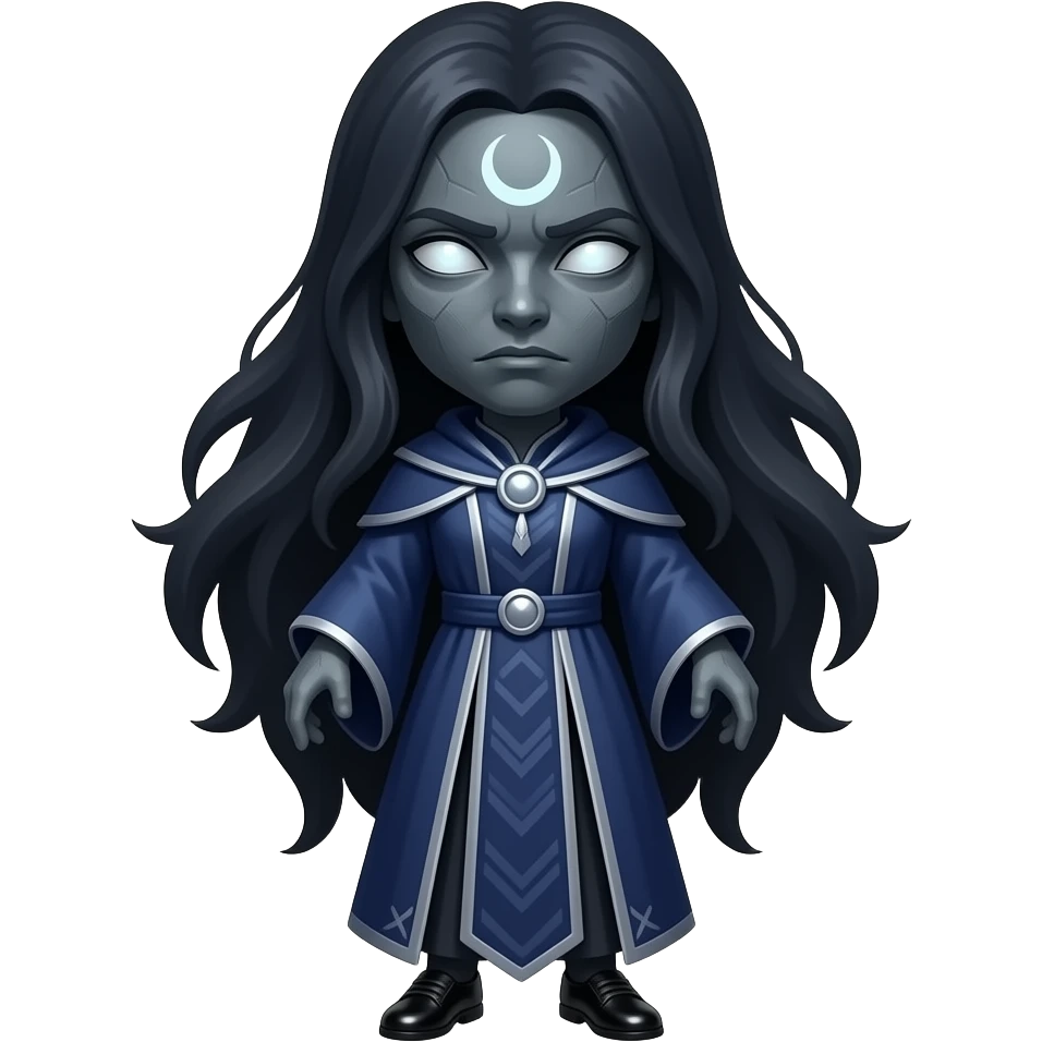 Full-body Moonless Oracle entity, oversized obsidian head, tiny body ...