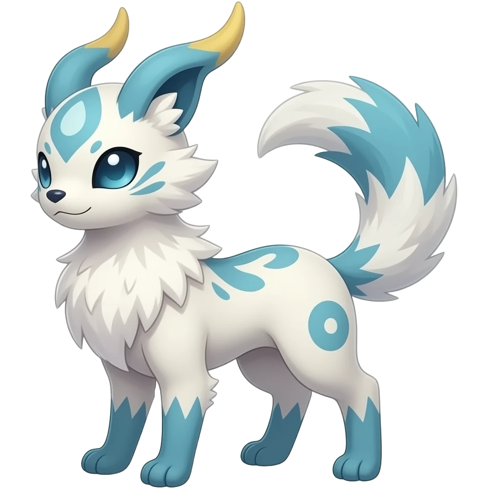 lanky fluffy fuzzy puffy tall elegant oriental feral painted Absol-Glaceon-Sylveon-animal-Fakémon-fusion-hybrid-creature emoji