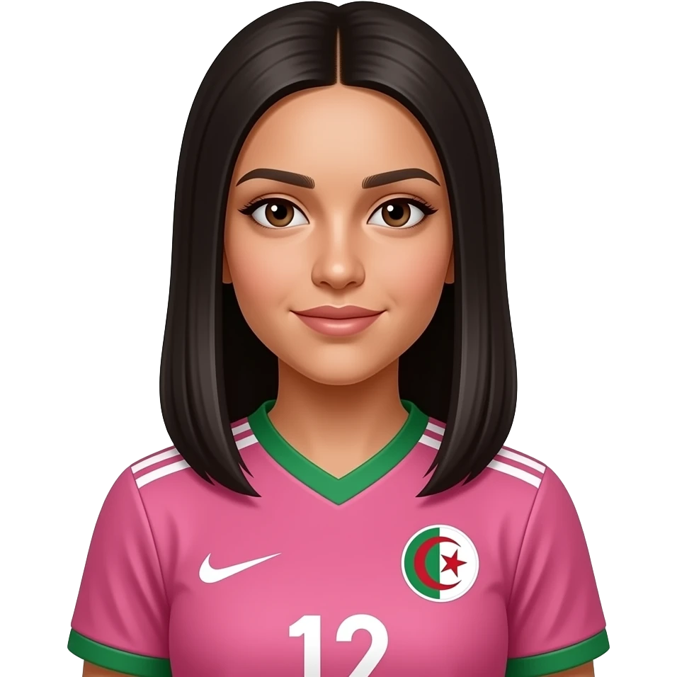 adolescente arabe avec les cheuveux lisse un maillot rose de l'algerie réaliste sponsorisé par nike emoji