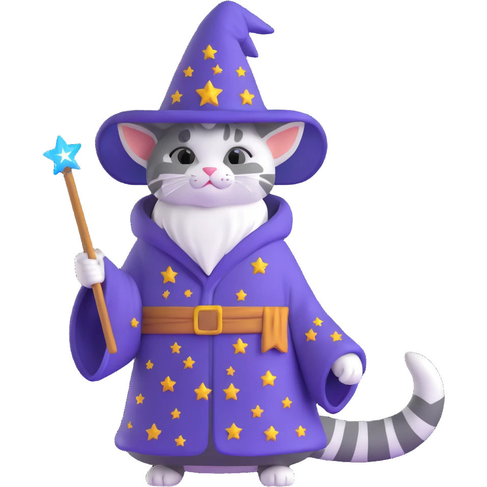 wizard cat with a starry robe and hat emoji
