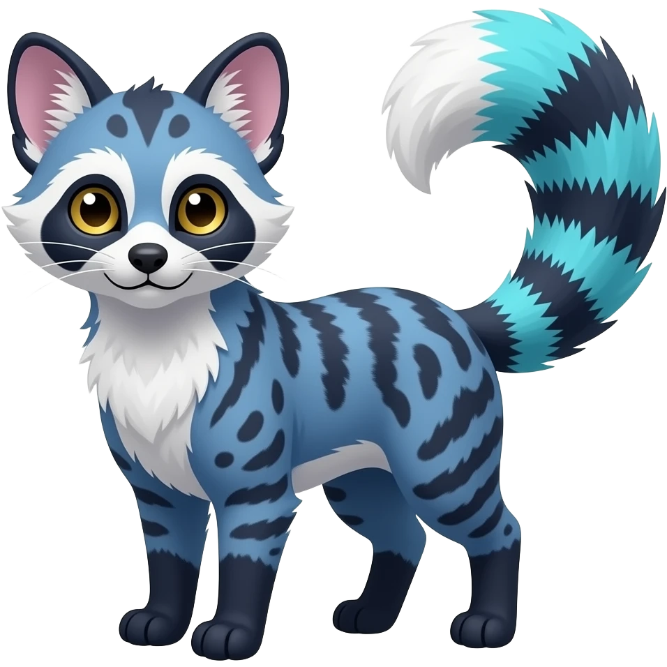 Blue-purple-white-cyan-black civet-genet-hybrid emoji
