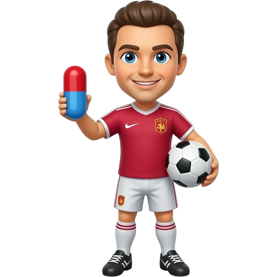 SOCCER PLAYER WITH A RED AND BLUE TRADITIONAL PILL emoji