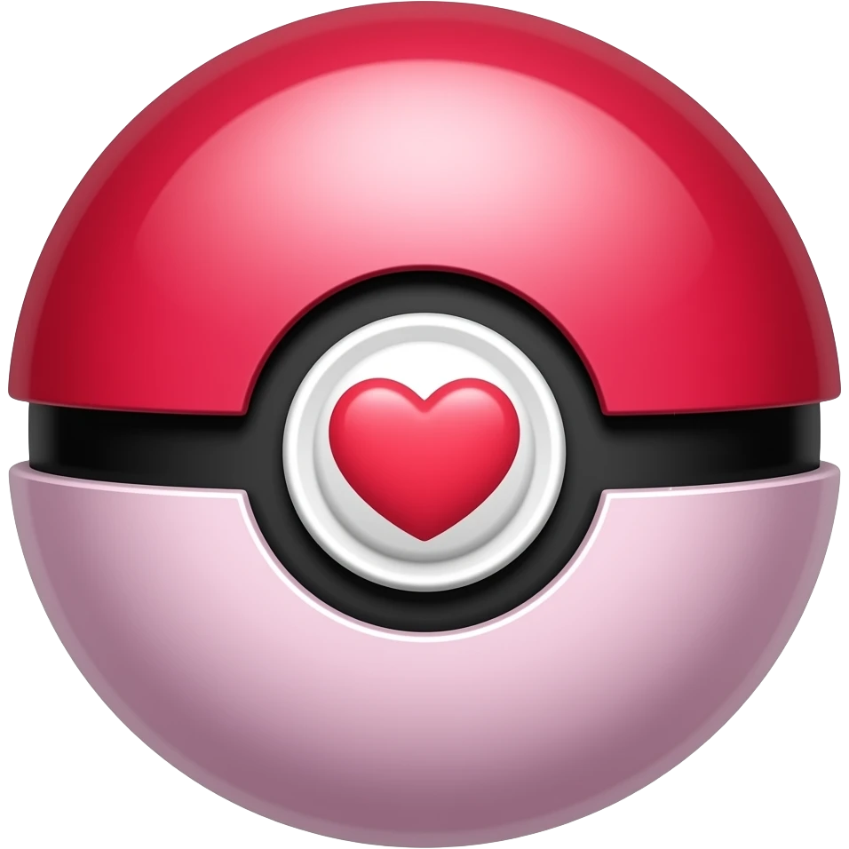 Pokémon ball with the red part replaced by light pink And add a heart in the middle of it emoji