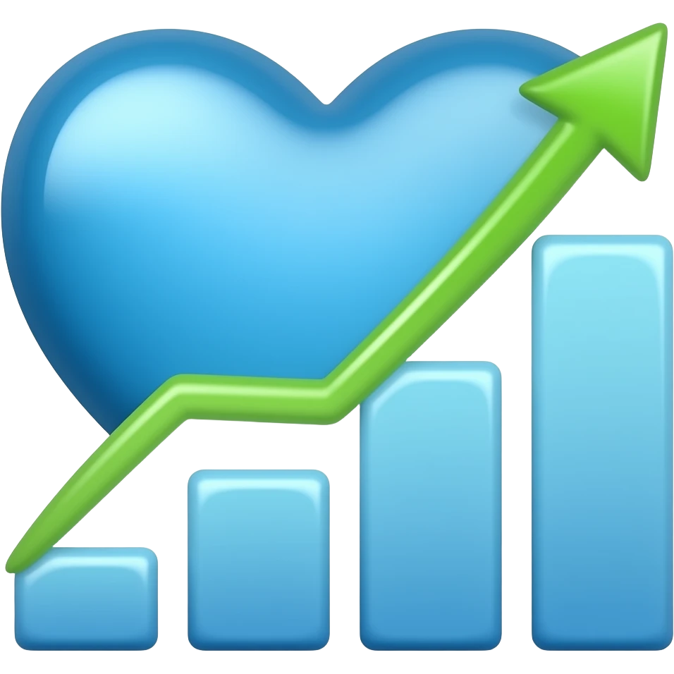 A blue heart next to a growing chart emoji
