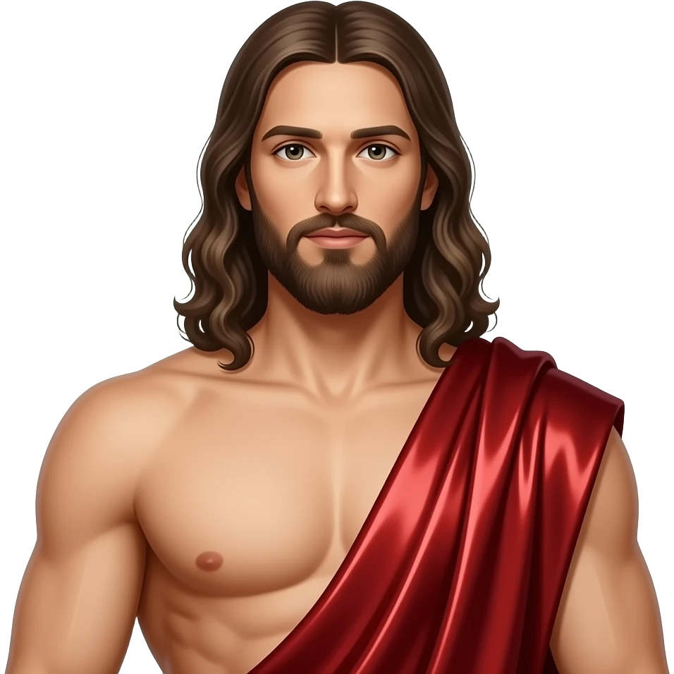 Jesus Christ from behind with long hair, crimson metallic loincloth emoji