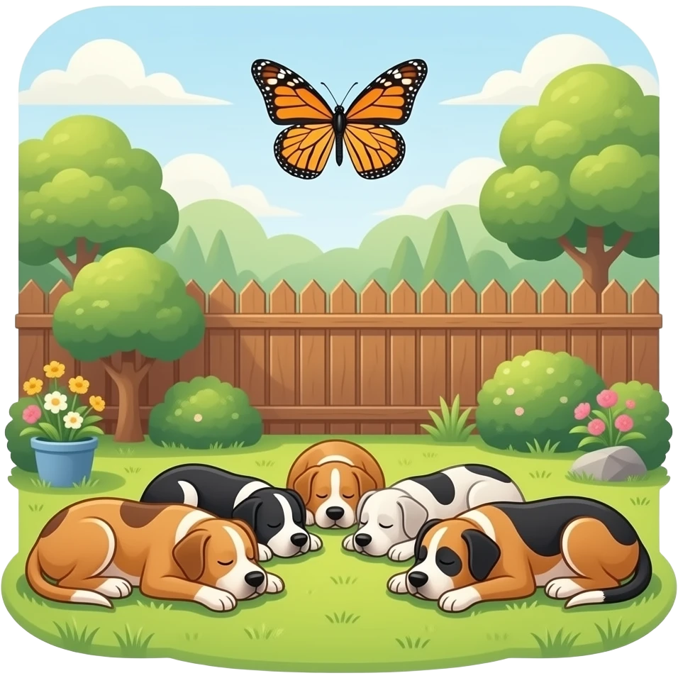 The Butterfly fly above the sleeping Great Danes. emoji