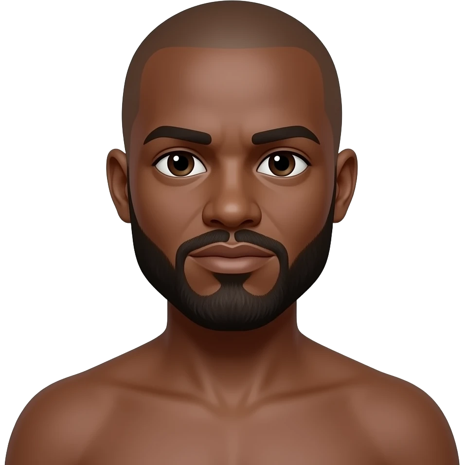 Create a black guy with a bald head and a beard and mustache showing his shoulders like this 🤷🏽 emoji