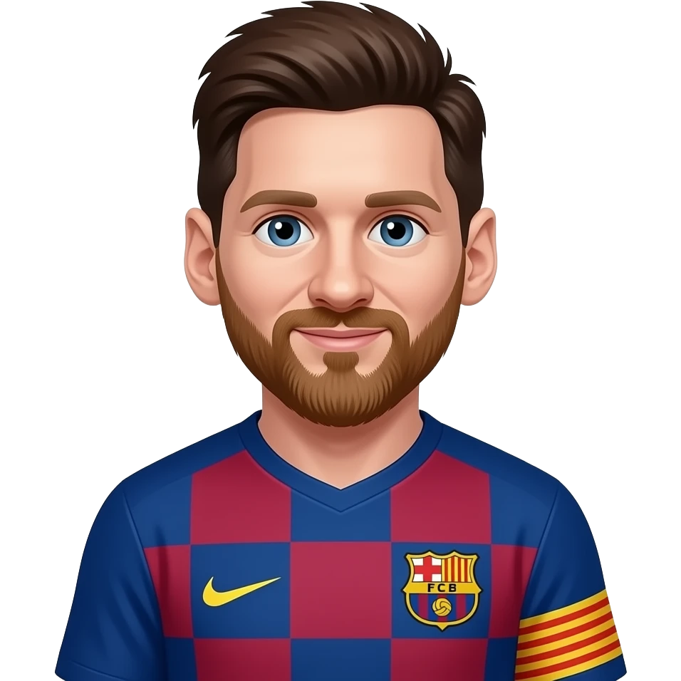 Messi emoji avatar, Barcelona jersey, cute cartoon style. No crown on the clothing, clean jersey design. emoji