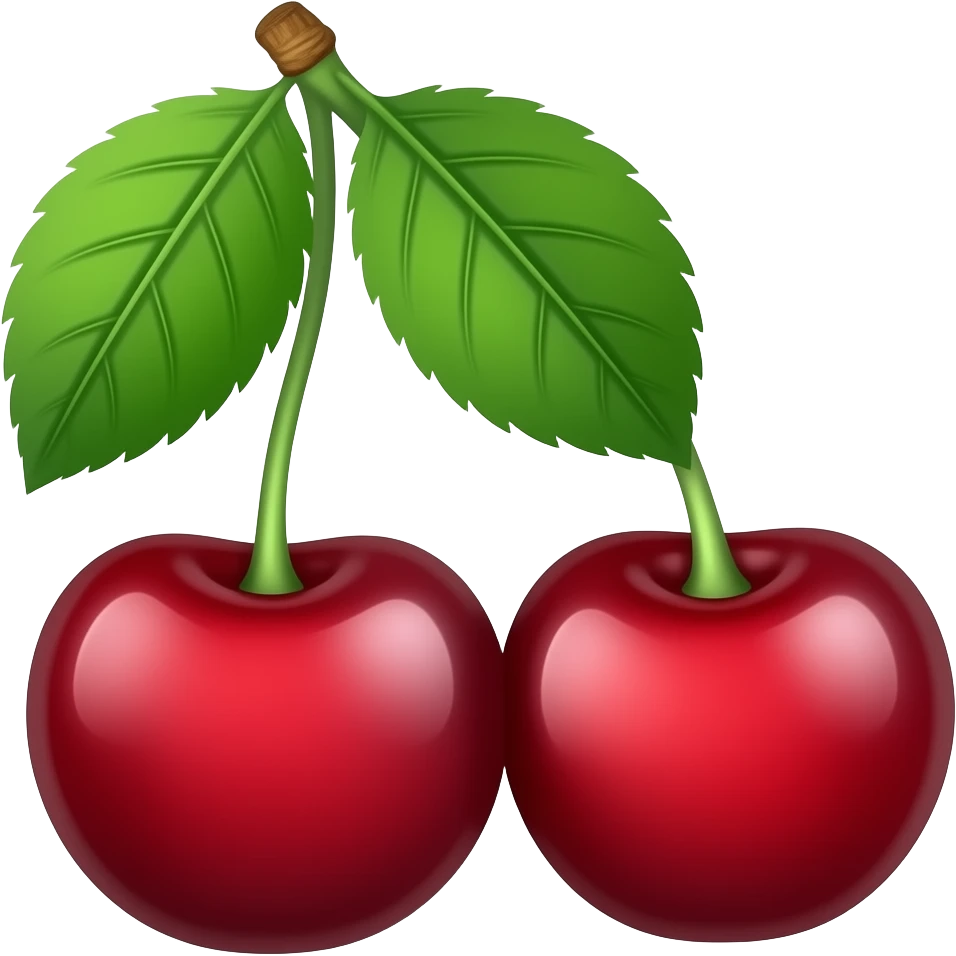 two cherries next to each other with one large leaf emoji