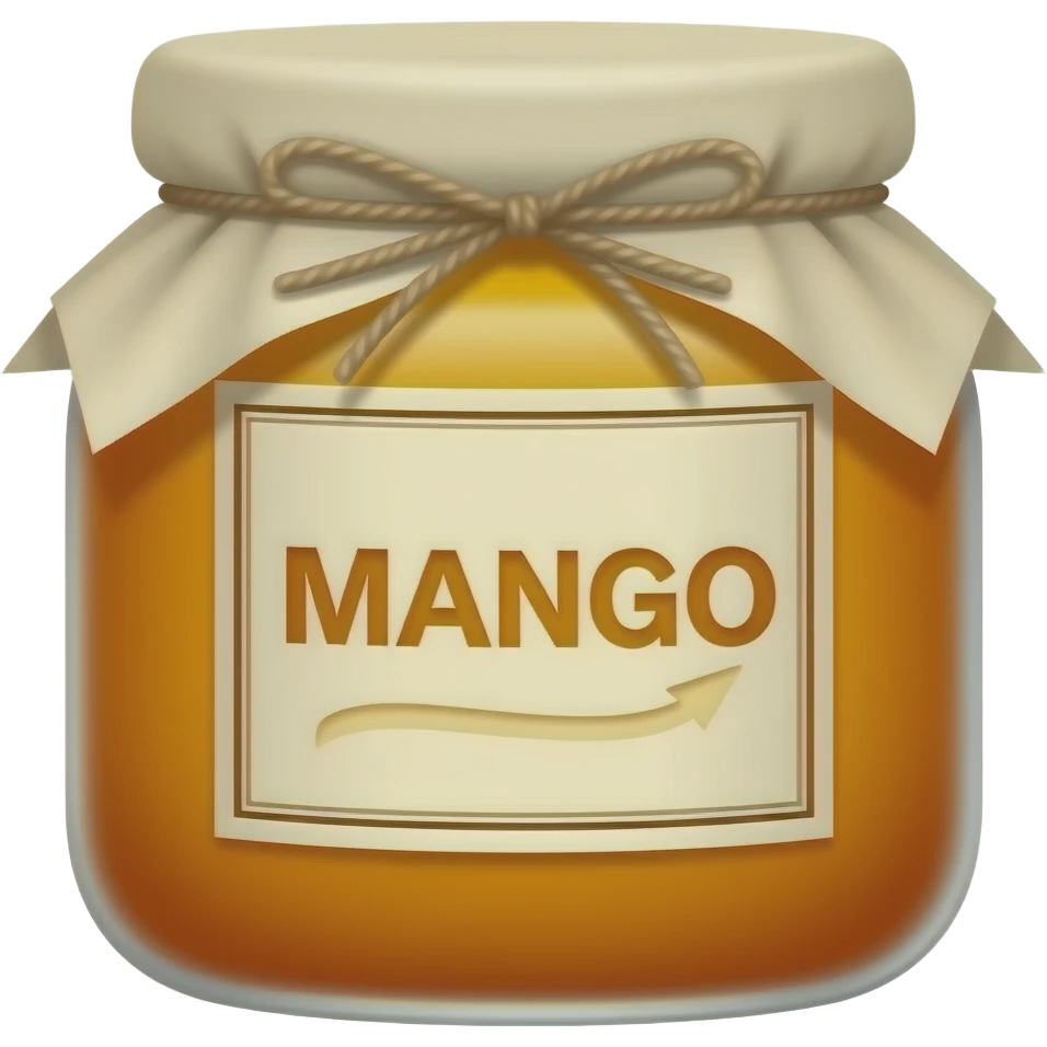 mango jam jar, with a label that says mango, and cute cottage core style emoji