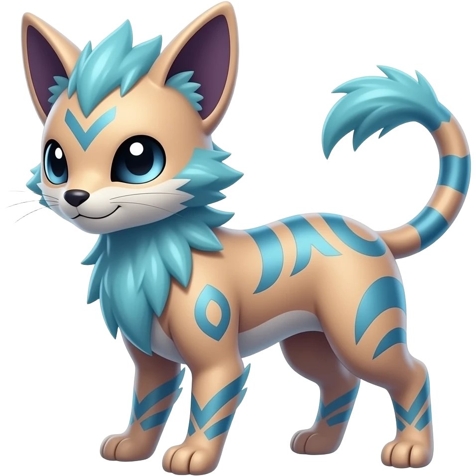 Colorful unique fantasy original shiny smooth soft flurry edgy cool Civet-Absol-Sprigatito-Vaporeon-Fakémon-hybrid with tribal markings emoji